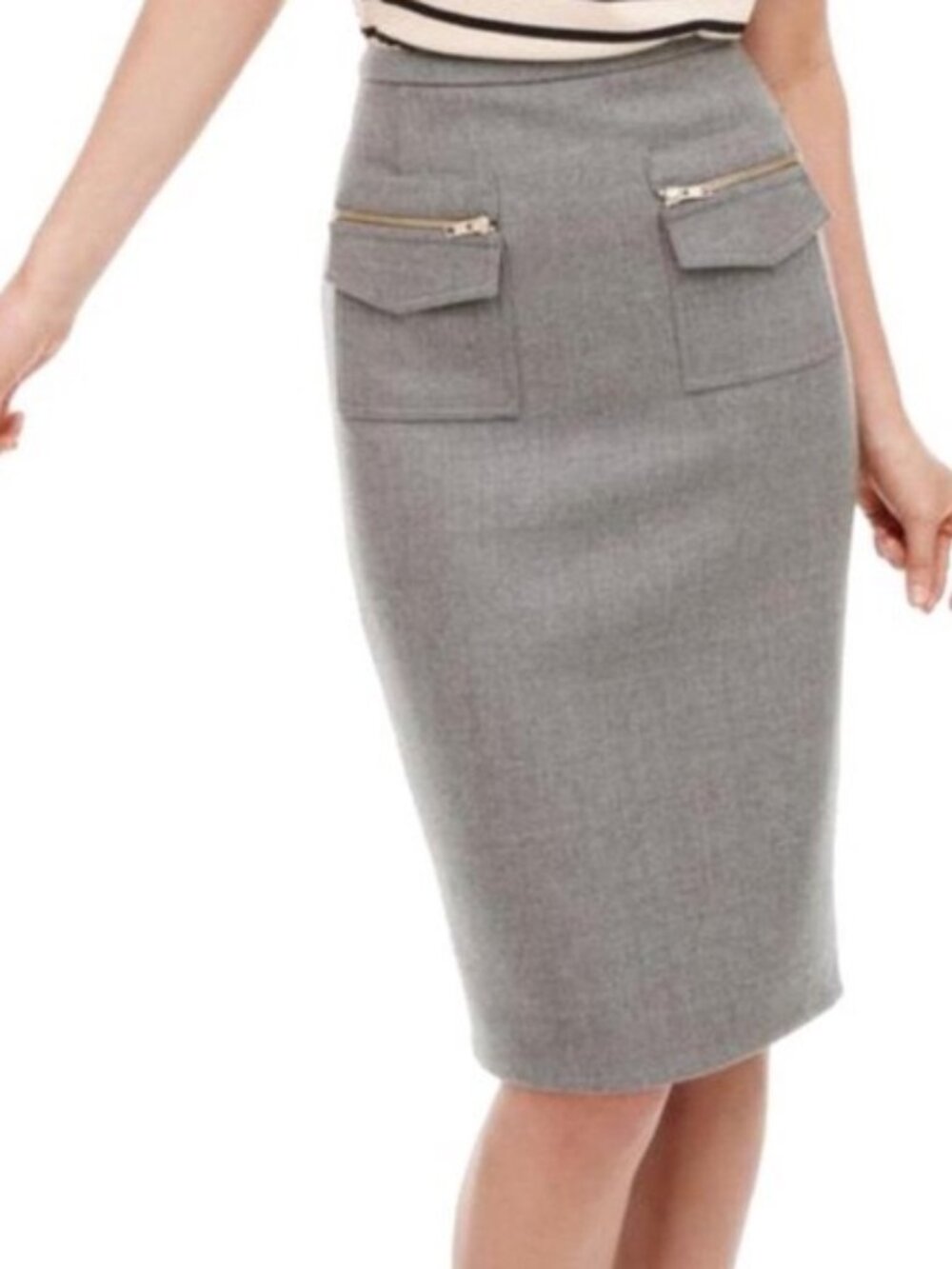 J.Crew 100% Wool Front Zip-Pocket Mini Pencil Skirt Lined Grey